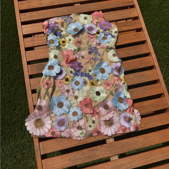 Pink and Blue Strapless Sheath Dress for Wedding Guest